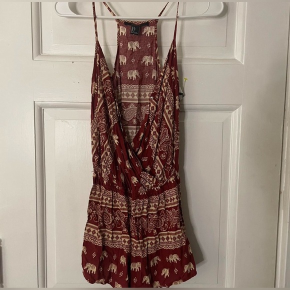 Forever 21 Pants - Forever 21 Red Elephant Print Romper